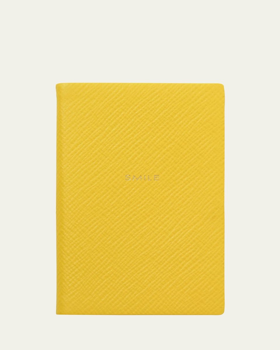 "Smile" Wafer Panama Leather Pocket Notebook, Lemon